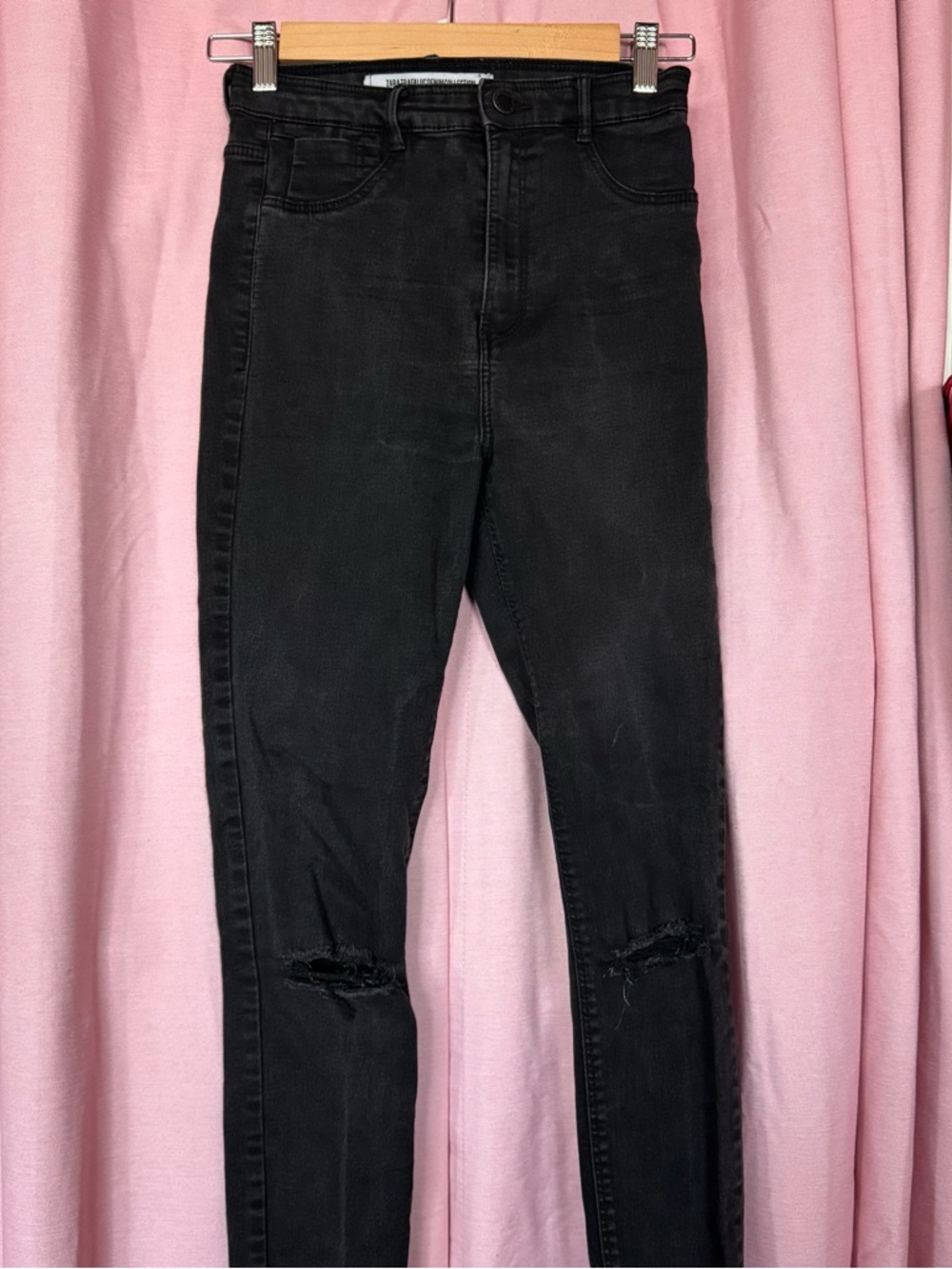 Zara Black Skinny High-Waist Jeans with Knee Rips